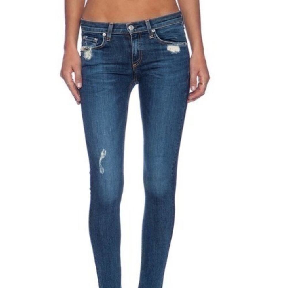 Rag & Bone The Skinny Jeans La Paz Dark Wash Blue Distressed Womens Size 25
